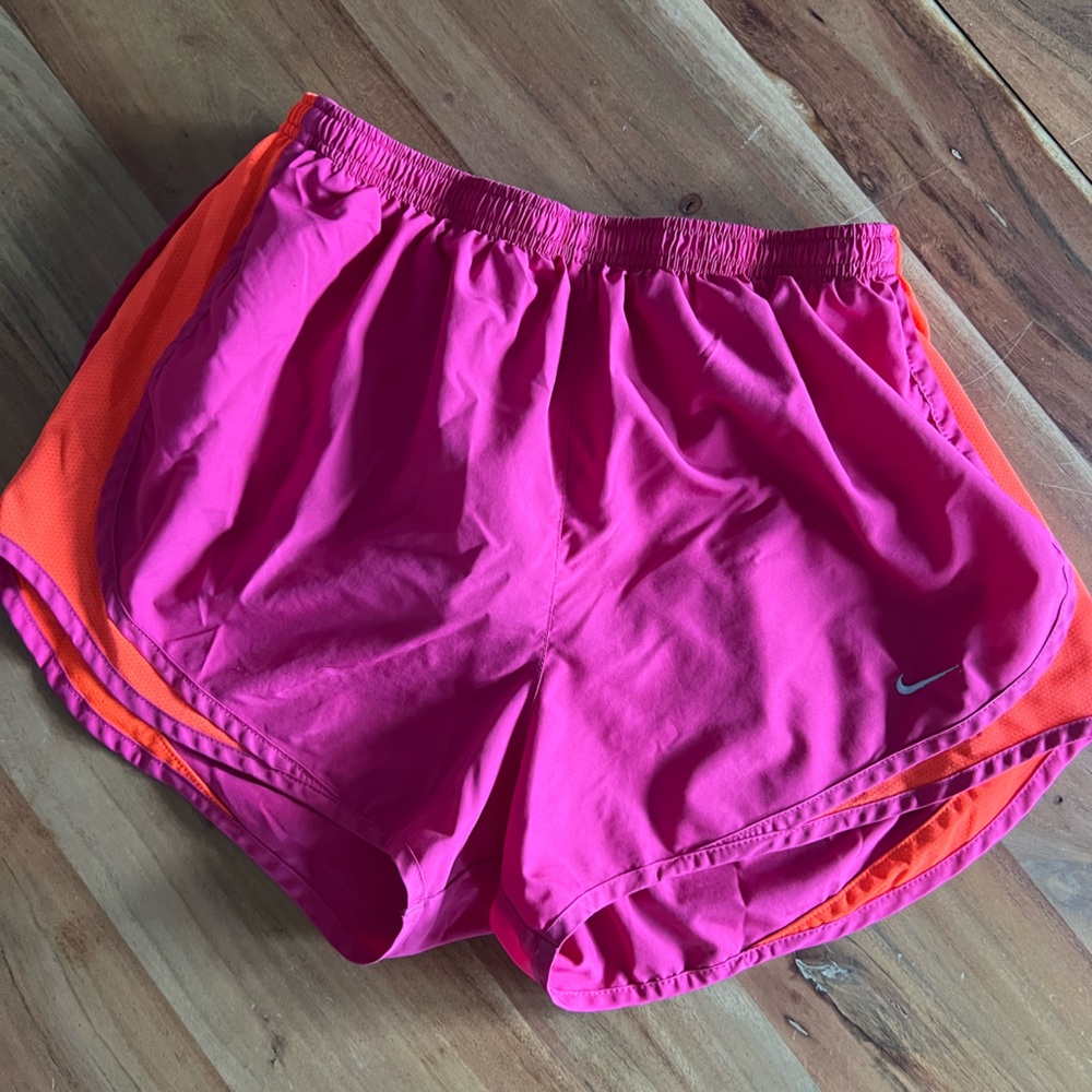 Nike Women's Vibrant Pink and Orange Athletic Shorts